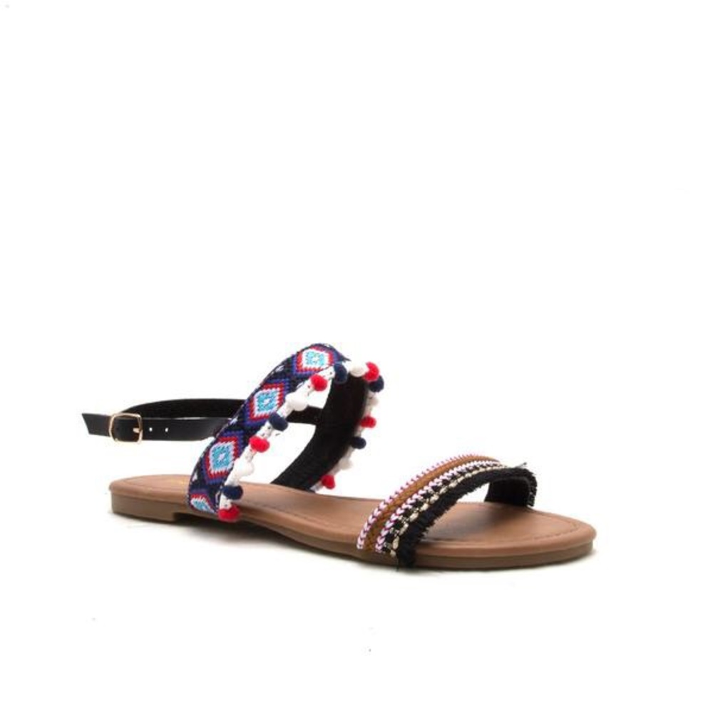 Embroidered Pom Pom black sandals - Picture 6 of 7